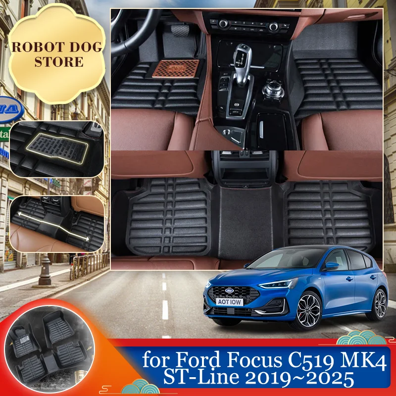 

Автомобильный кожаный напольный коврик для Ford Focus C519 MK4 ST-Line 2019 ~ 2025 футов, внутренняя подкладка, водонепроницаемый коврик, пользовательские аксессуары для ковриков