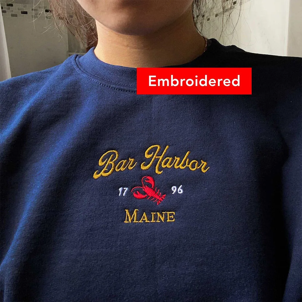 Bar Harbor Maine Sweatshirt Vintage Crewneck Embroidered Pullover Men Women Autumn Long Sleeve Loose Cotton Lobster Sweater