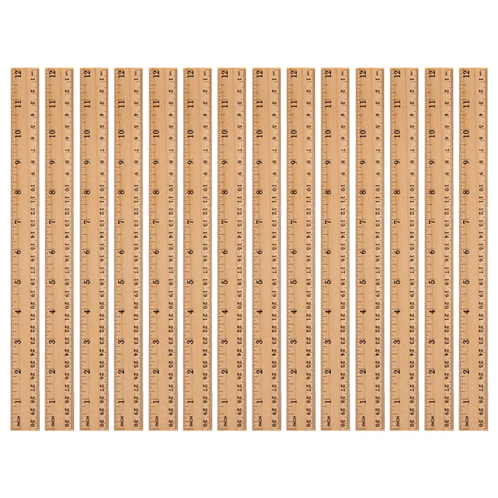 

30 Pcs Wooden Ruler Straight Metric System School Measuring Double Scale Student