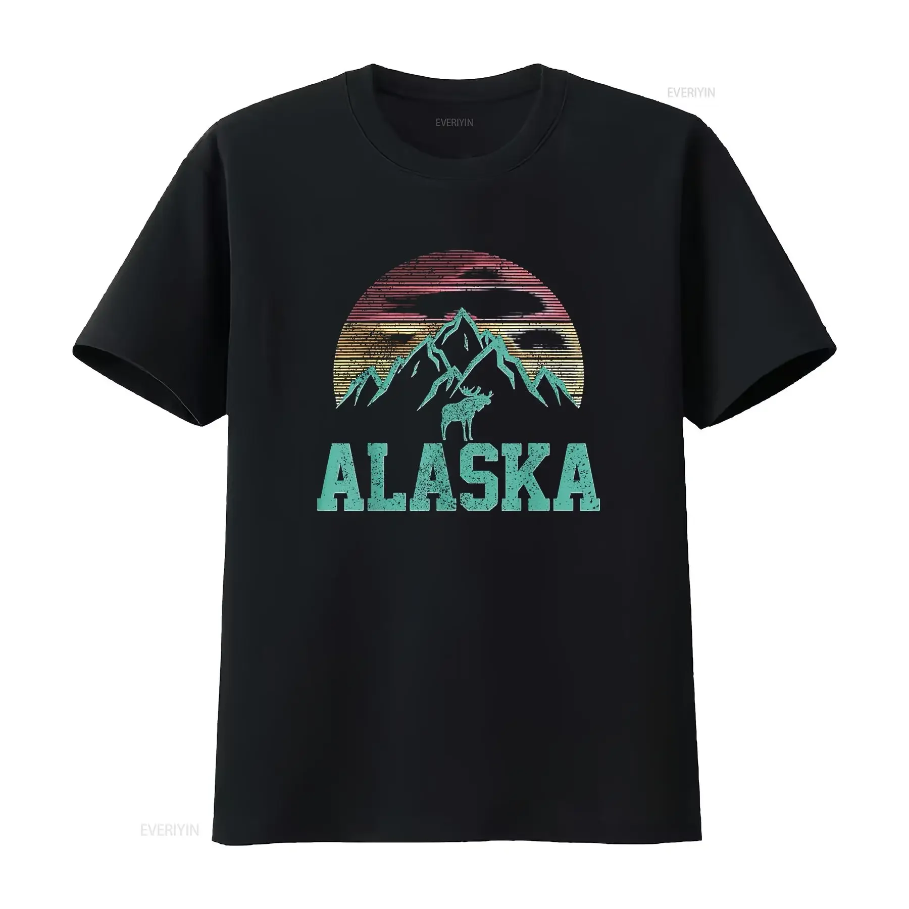 Womens Alaska Vintage Moose Outdoor Nature Hiking Souvenir T Shirt Black vintage Washed Stylish Stretched Casual Versatile