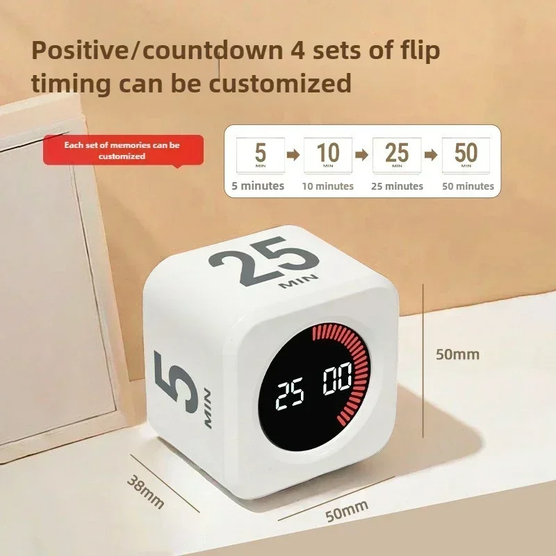 Productivity Timer Productivity Cube Timer Gravity Sensor LED Display 4 Preset Time Kids Time Management Kitchen Countdown Timer