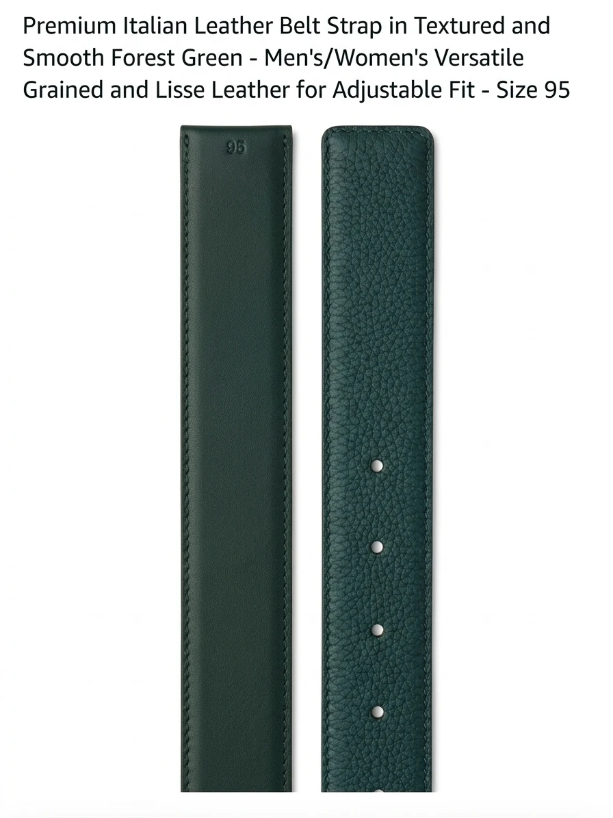 Genuine Leather Reversible Belt Strap Without Buckle, 35mm1.25i Replacement Dress Belt for Men Women, Double-Sided Smooth & Pebb
