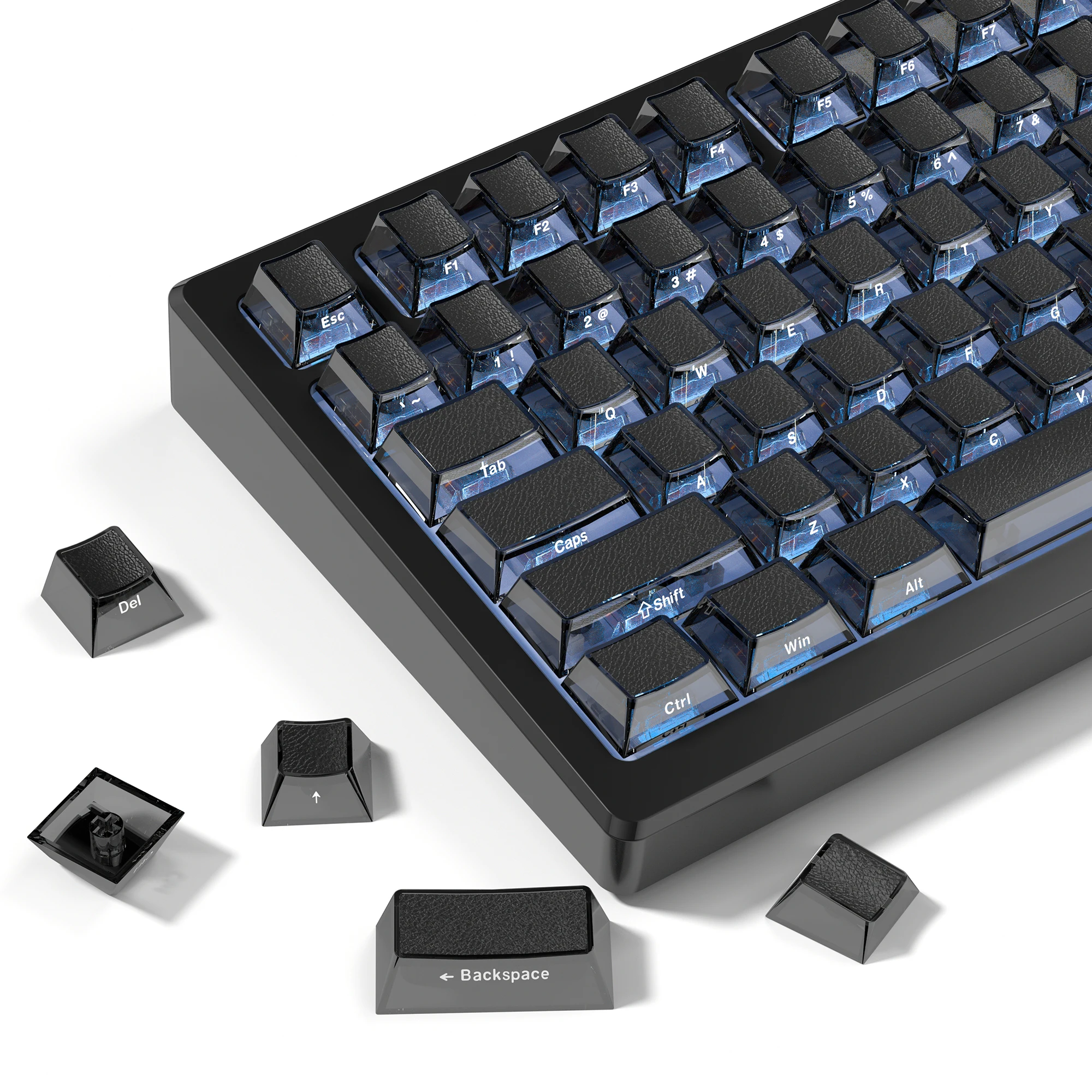 Pbt duplo tiro keycaps 126 teclas preto falso couro impressão lateral keycap cereja perfil branco tampas para teclado mecânico keyc