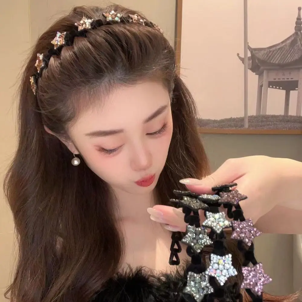 

Elegant Wavy Star Headband Korean Style with Teeth Rhinestone Hair Hoop Non-slip Headwear Butterfly Hair Band Female