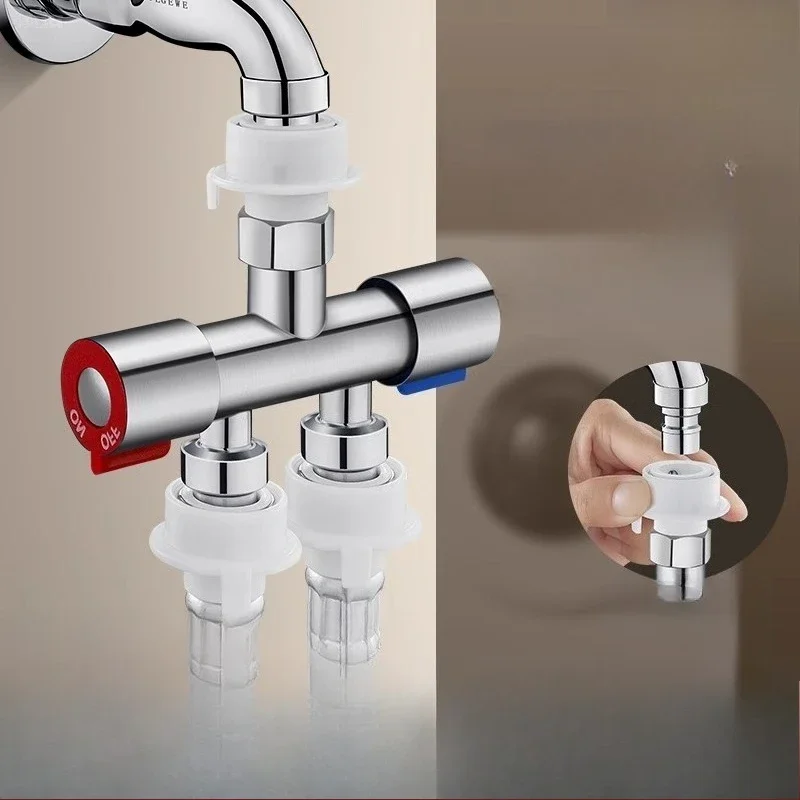 Washing Machine 2 Way Tee Adapter, No Disassembly Union Diverter Valve, One In Two Out Angle Valve Water Splitter