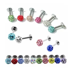 New Surgical Steel Body Lip Ear Rings Tragus Bar Monroe Labret Crystal Ball Piercing Stud For Women