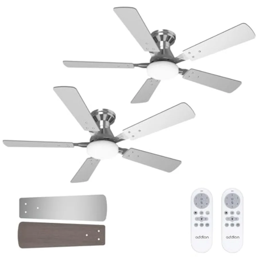 2 Pack 48 inch Nickel Ceiling Fans with Lights for Bedroom, Farmhouse, Indoor/Outdoor Use: Reversible, 3CCT, Dimmable, Noiseles