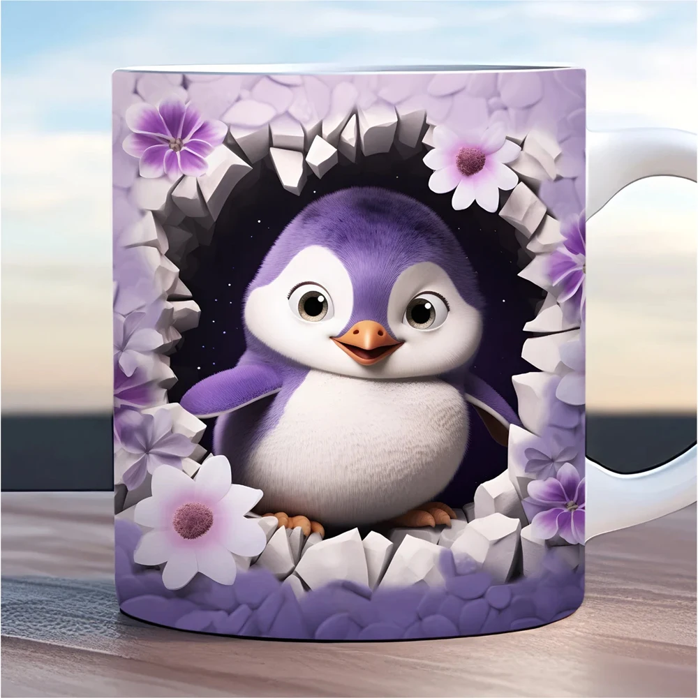 flower penguin coffee mug office coffee mug cup for ladies children birthday gift milk cup