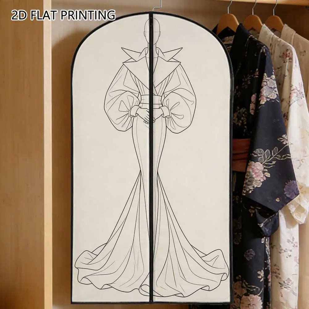 1pc mermaid evening gown sketch Compressed Dust Cover Clothes Compression Hanging Storage Bag Household Wardrobe Organizer
