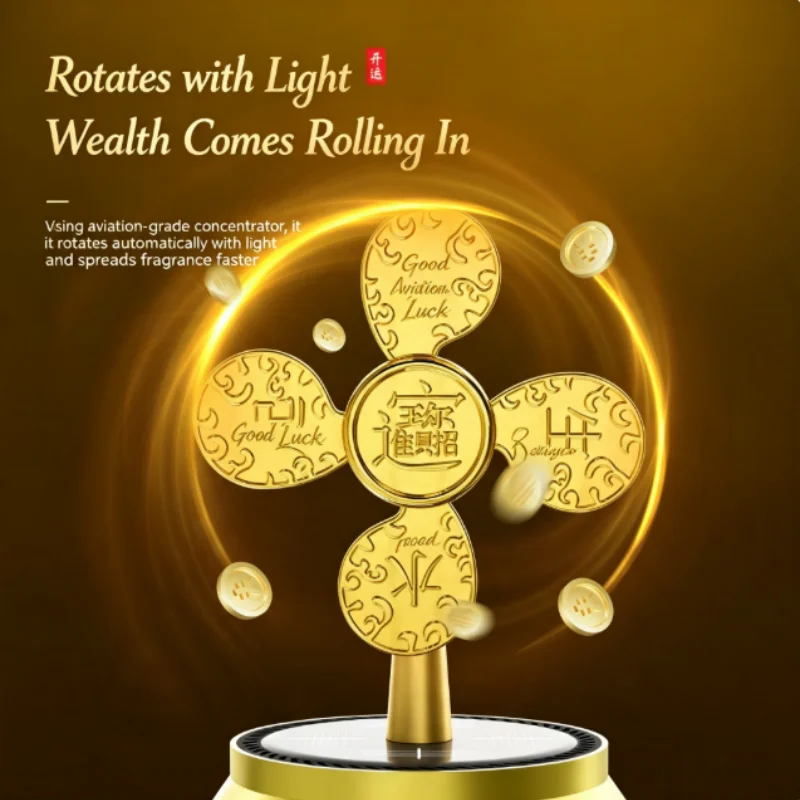 Solar Car Air Freshener Rotating Feng Shui Windmill Gold Coin Dashboard Perfume Diffuser Aromatherapy Interior Accessories Gifts