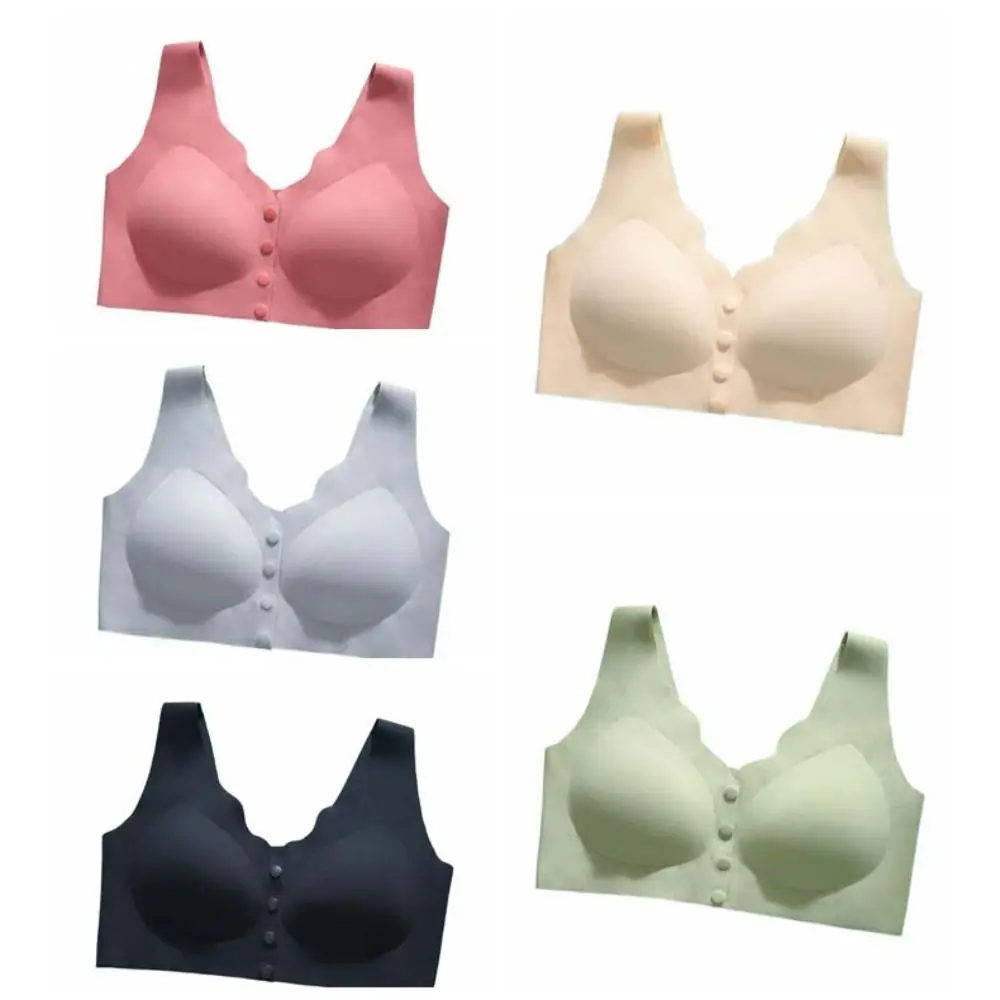 Sutiã de fivela frontal com babados macios para mulheres, beleza respirável nas costas, sutiã push up, tops de roupas íntimas, esportes de meia idade e idosos