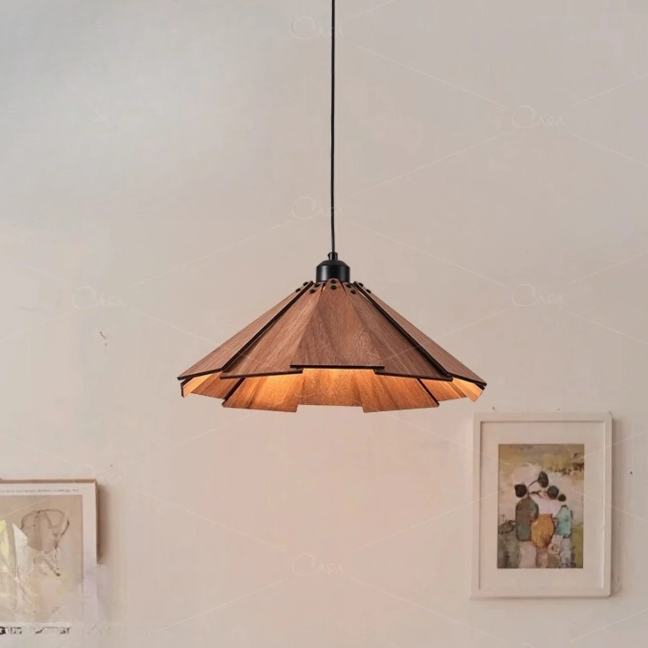 

Wabi Sabi style restaurant pendant light Japanese retro wooden art tea room dining table bar counter straw hat lighting fixture