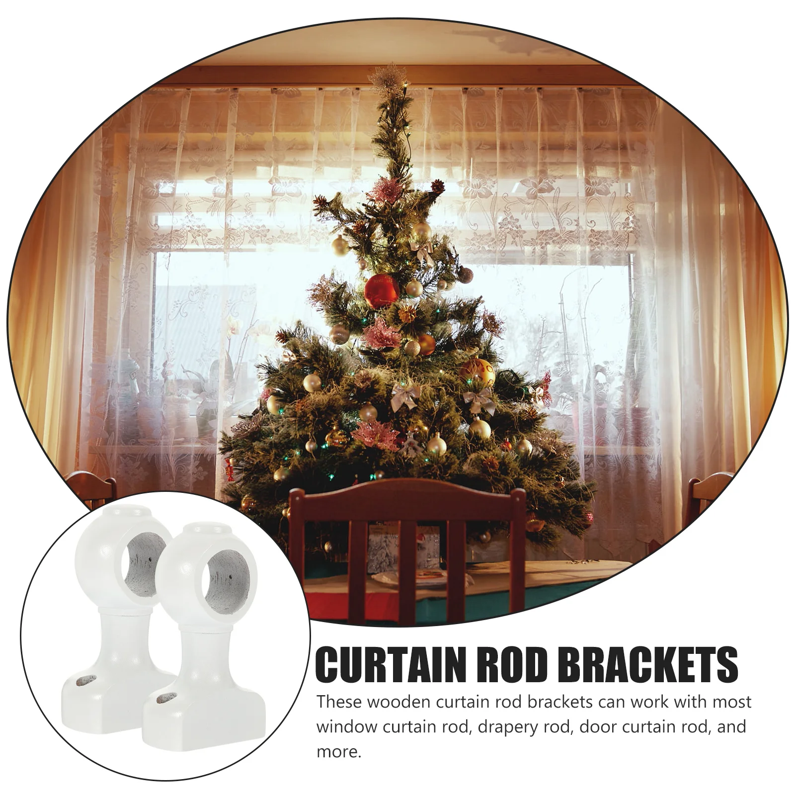 Soporte de barra de cortina de madera blanca, soporte resistente para accesorios decorativos de pared, soportes para persianas, ganchos, Hardware para cortinas, 2 uds.
