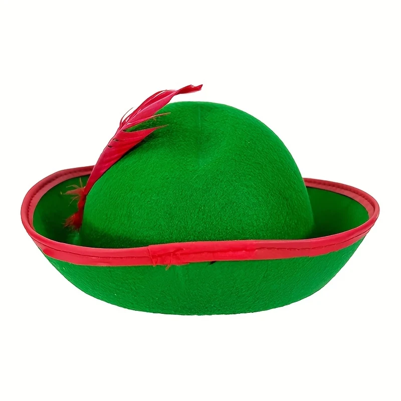3PCS Archer Felt Hats with Red Feathers Green St. Patrick Hat Robin Hood Hat Alpine German Hat Halloween Party Gifts for Adults