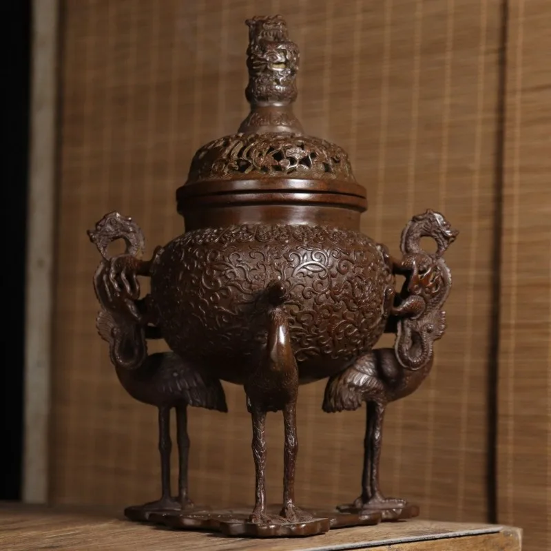 Antique Three Cranes Incense Burner Zen Aromatherapy Stove Elegant Fragrance Display Teahouse and Home Decoration
