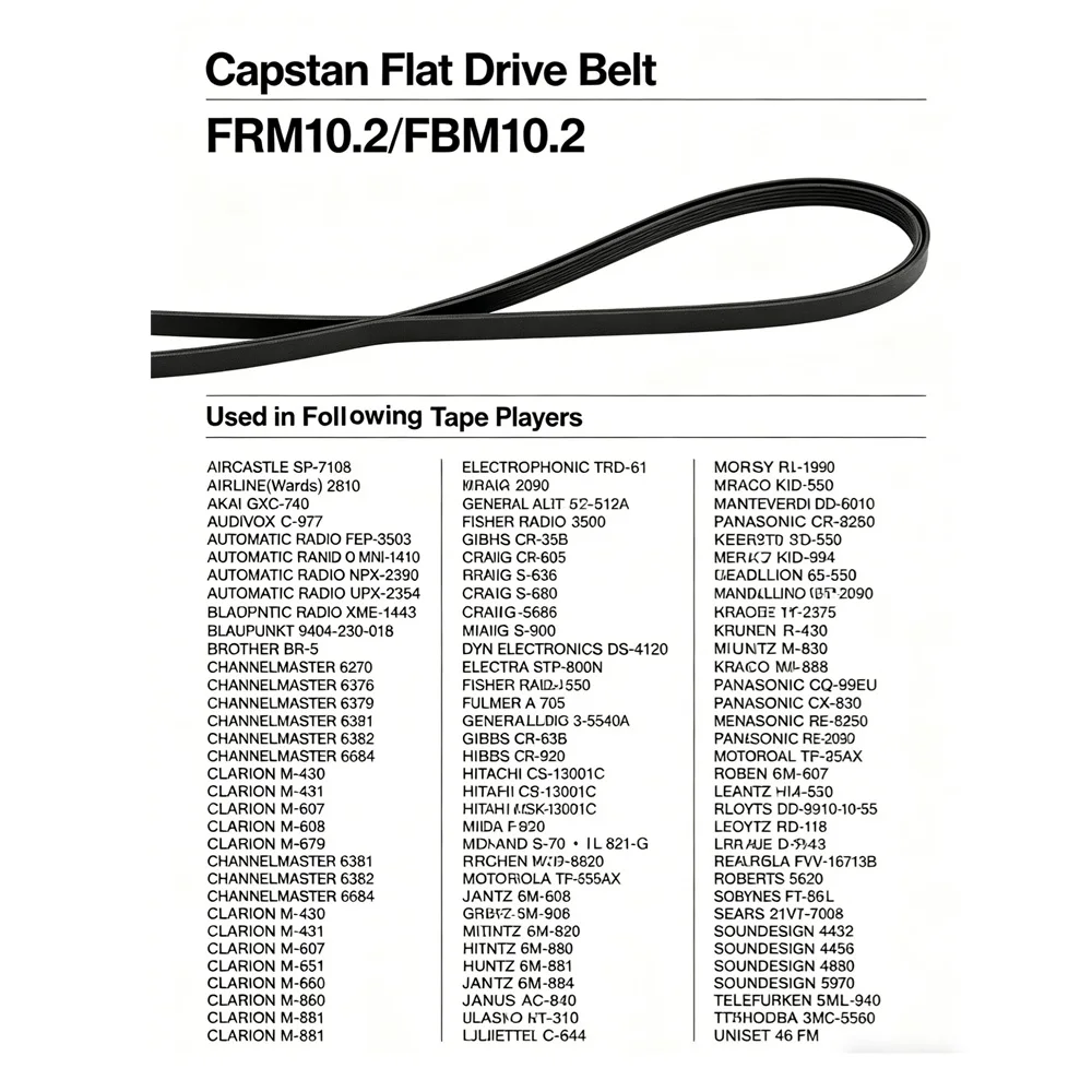 Correa de transmisión plana Capstan FRM10.2 FBM10.2 compatible con radios automáticos AKAI, FISHER, CRAIG, CLARION, CHANNEL, AUDIOVOX y reproductores de cintas PANASONIC