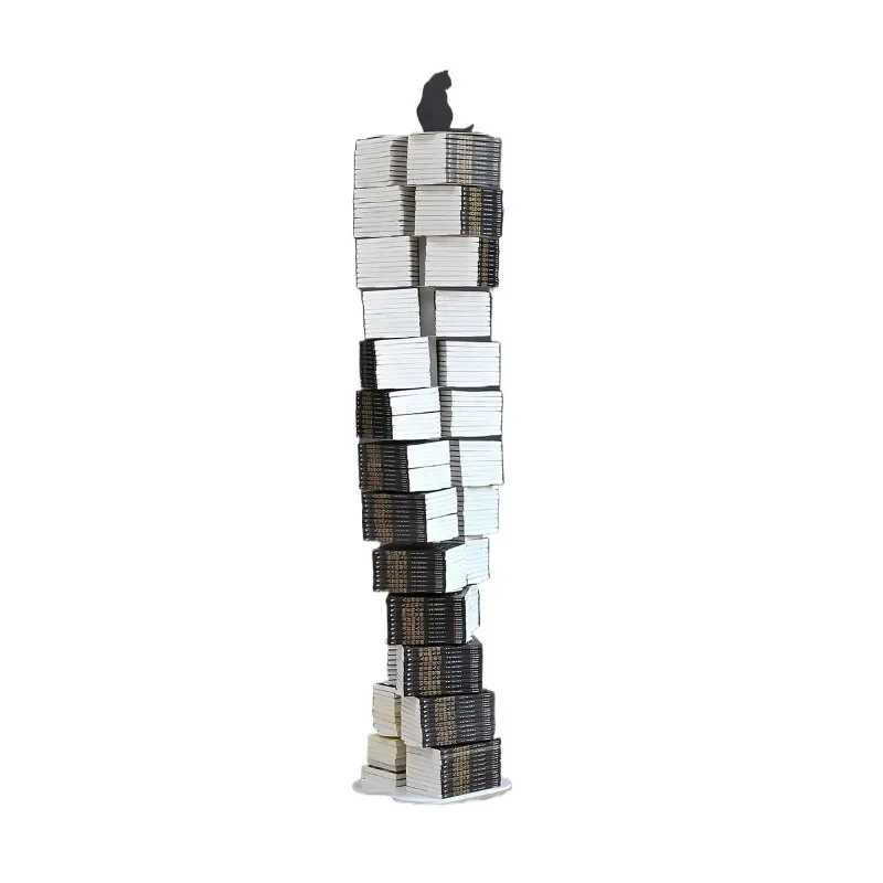 Italian light luxury stainless steel rotating bookshelf, floor shelf living room
