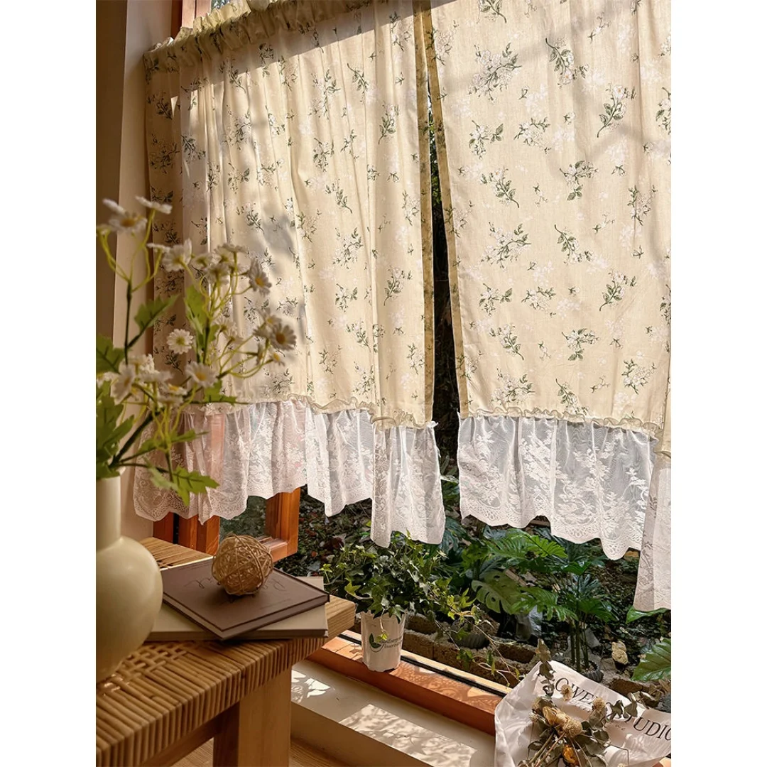 

French Vintage Window Curtains Floral Lace Embroidery Lace Pure Cotton Countryside Style Bay Bedrooms Cortinas For Women Adult