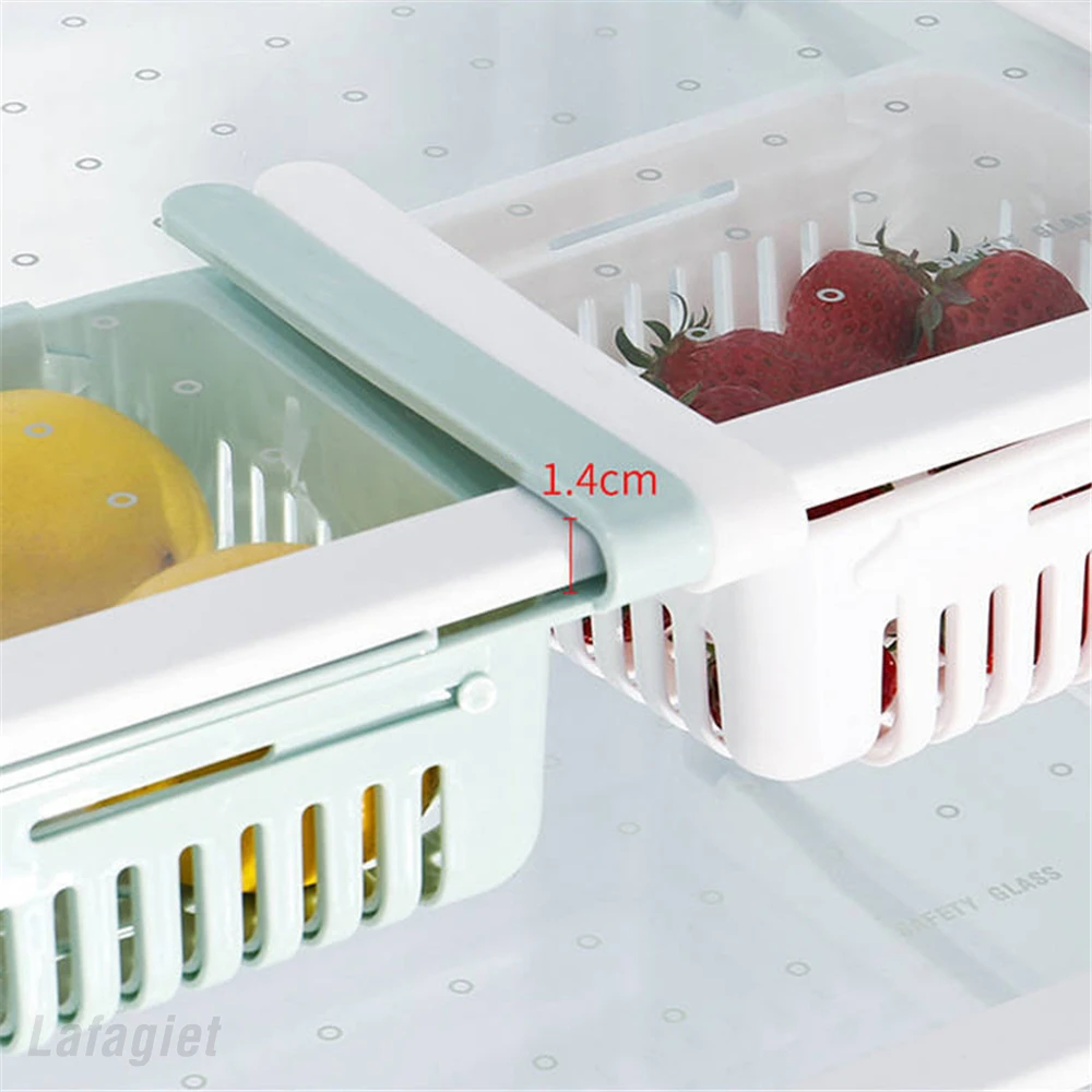 Household Organizer Fridge Fruit Storage Box Extendable Refrigerator Storage Shelf Holder Pull-out Drawer Kitchen Accessories