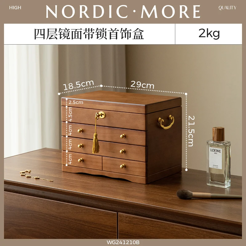 Wooden jewelry box storage box with lock, high-end hand jewelry box, retro large-capacity new wedding items