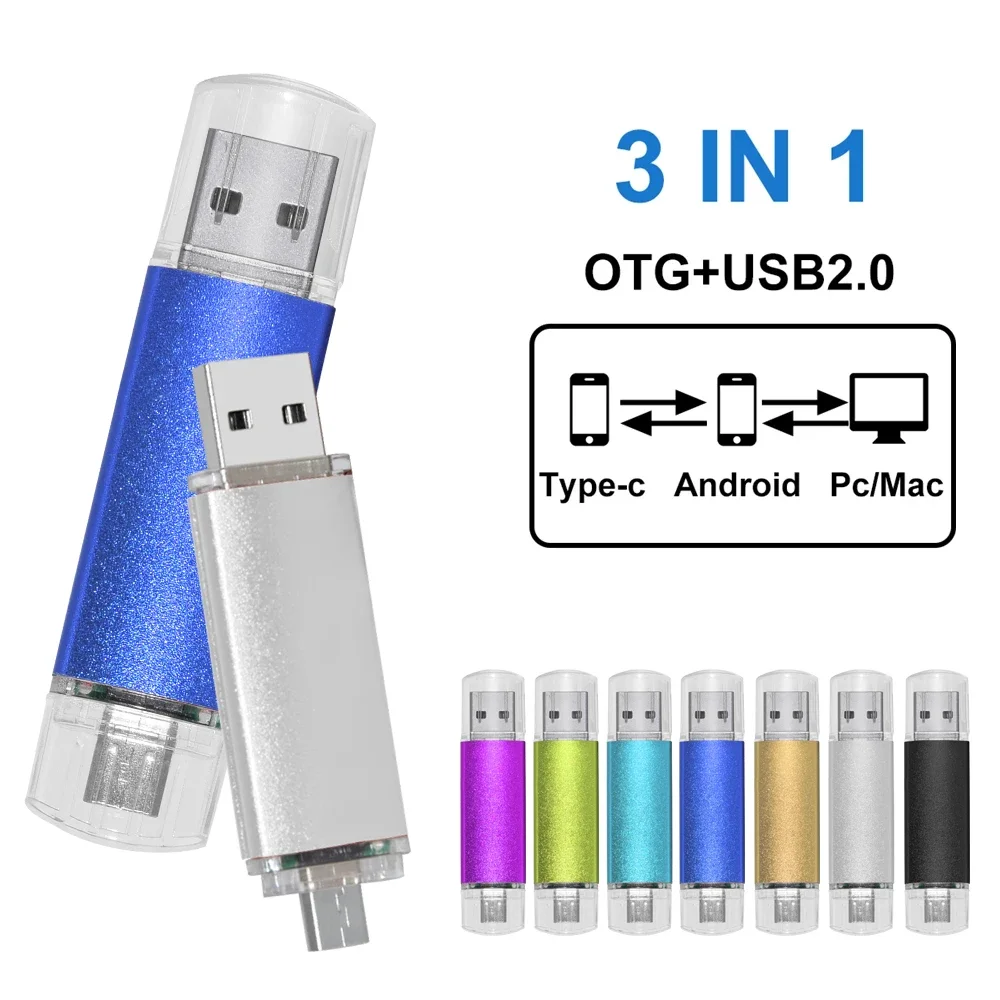 Free TYPE-C adapters USB Flash Drives 128GB Metal Pen Drive 64GB Wholesale Custom logo Memory Stick 32GB Real Capacity Free ship