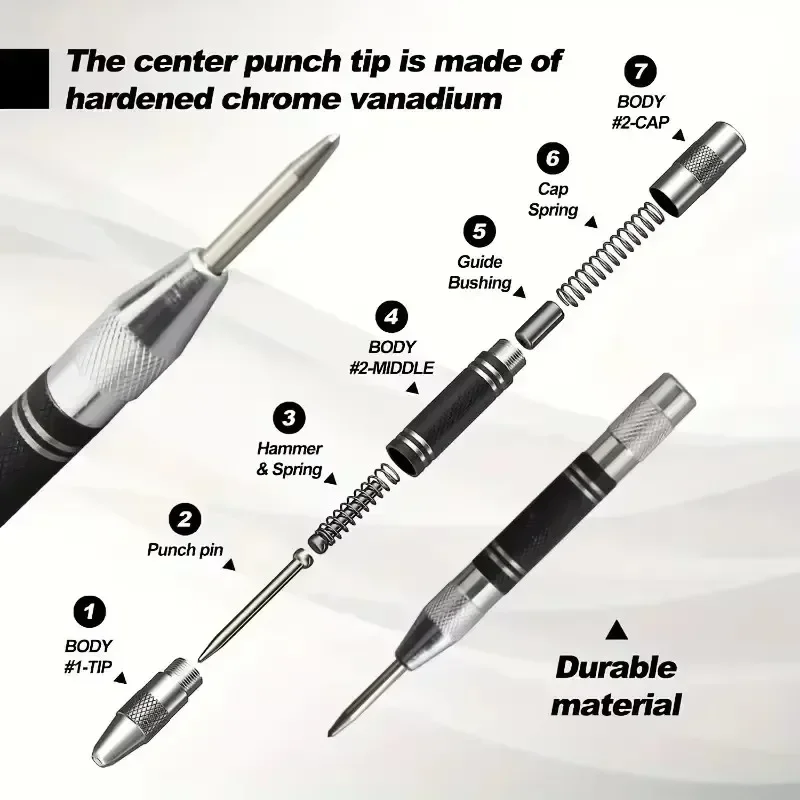 Automatic Center Punch Locator Window Breaker Woodworking Punch Metal Drill Tool Automatic Punch Hand Tools for Glass Metal Wood