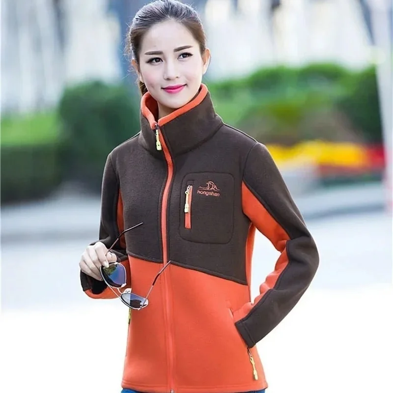 Autumn Winter Fleece Coat Female Patchwork Women's Loose Sweatershirt Casual Zipper Cardigan Top