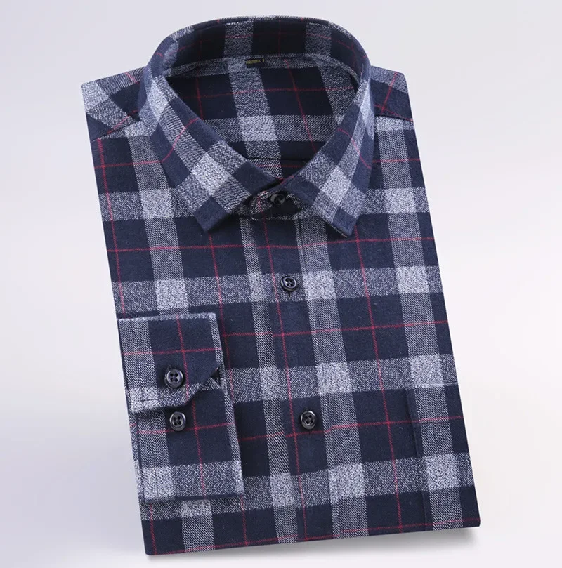 

Cotton Casual Plaid Shirts For Men Long Sleeve Autumn Checked Business Mens Shirt Soft Flannel Regular Fit Winter Comfortable