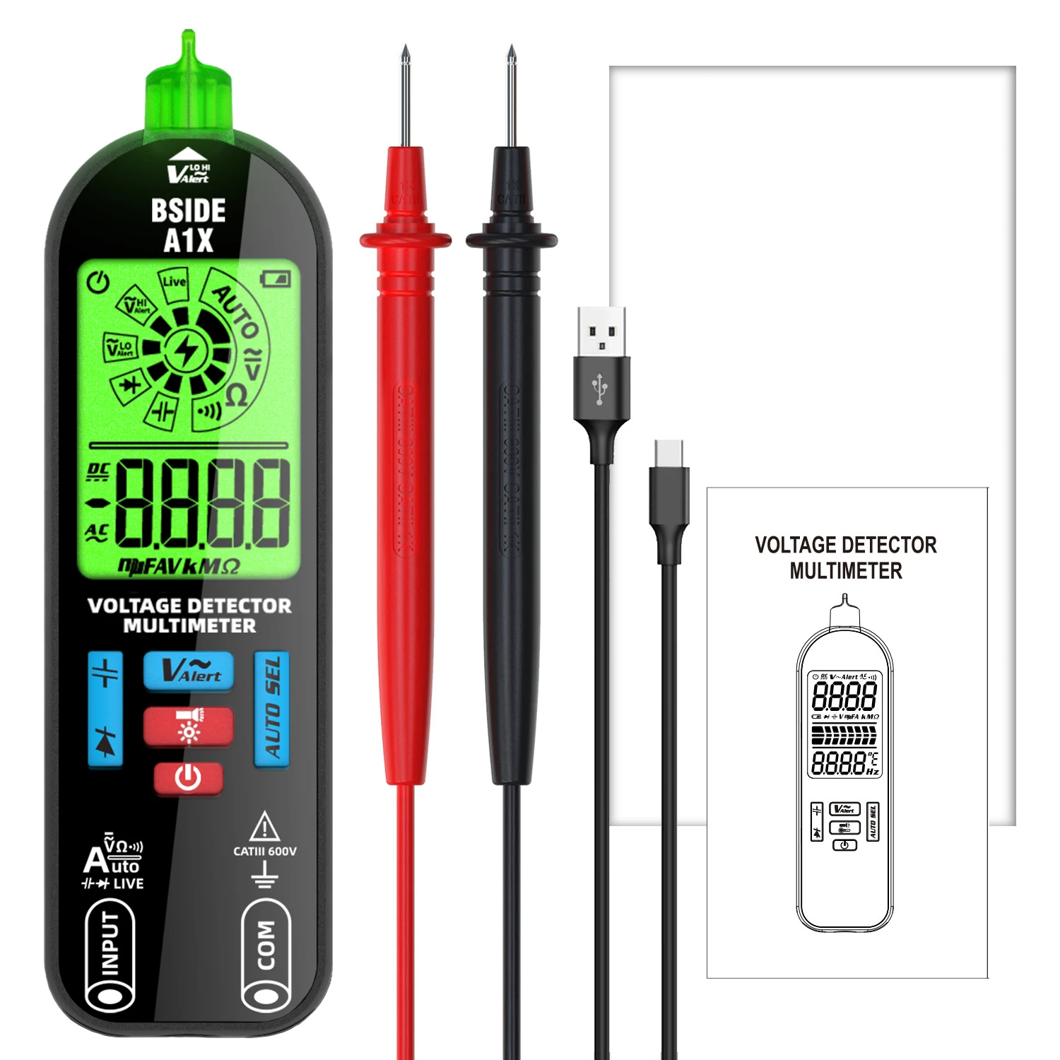 BSIDE A1 Slimme digitale multimeter Elektrische tester Zakspanningstester 3 soorten display Automatisch bereik Contactloze spanningsdetectie