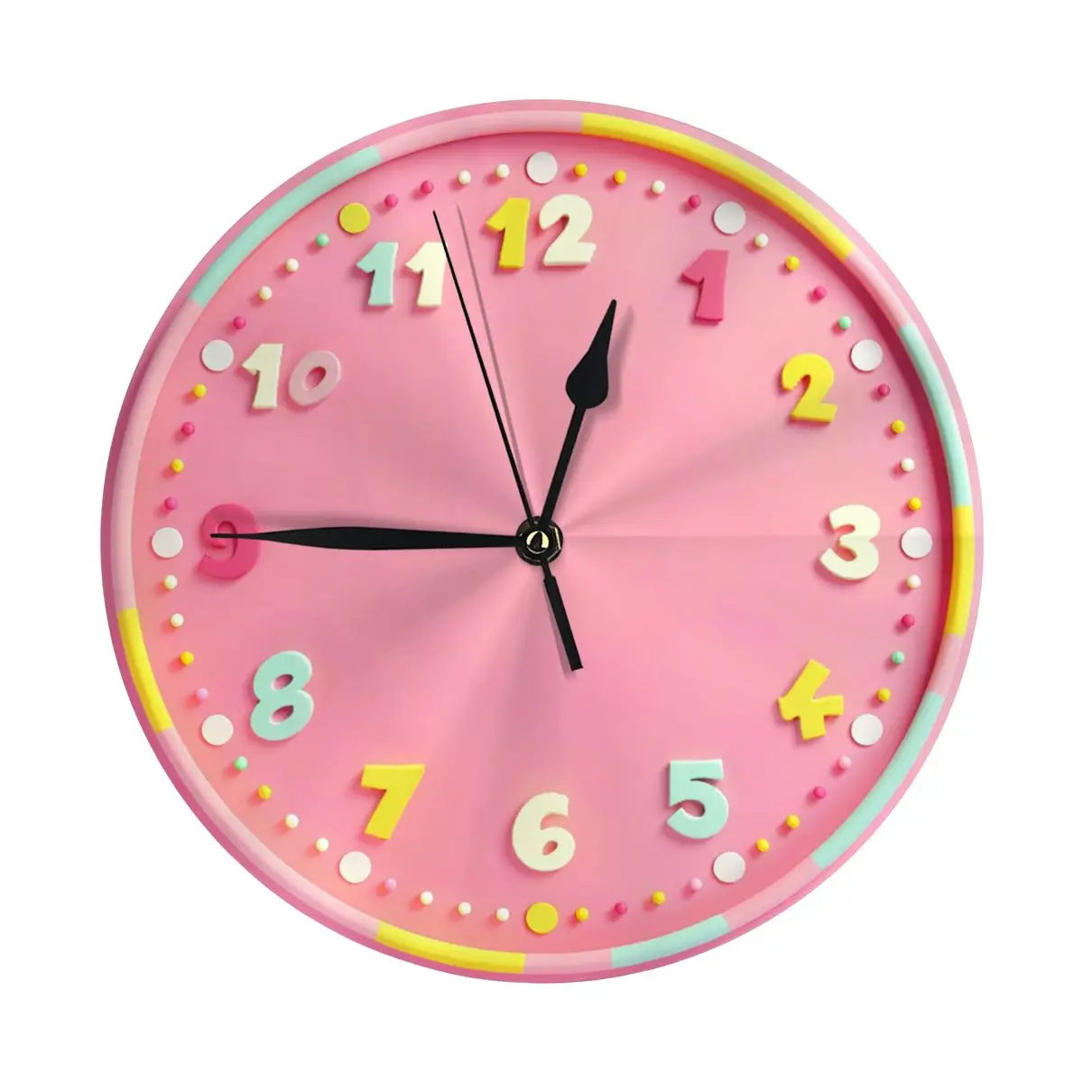 Sugar Sweet Pink Round Wall Clock Home Art Decor Non-Ticking Numeral Clock for Home Office PVC Wall Clock