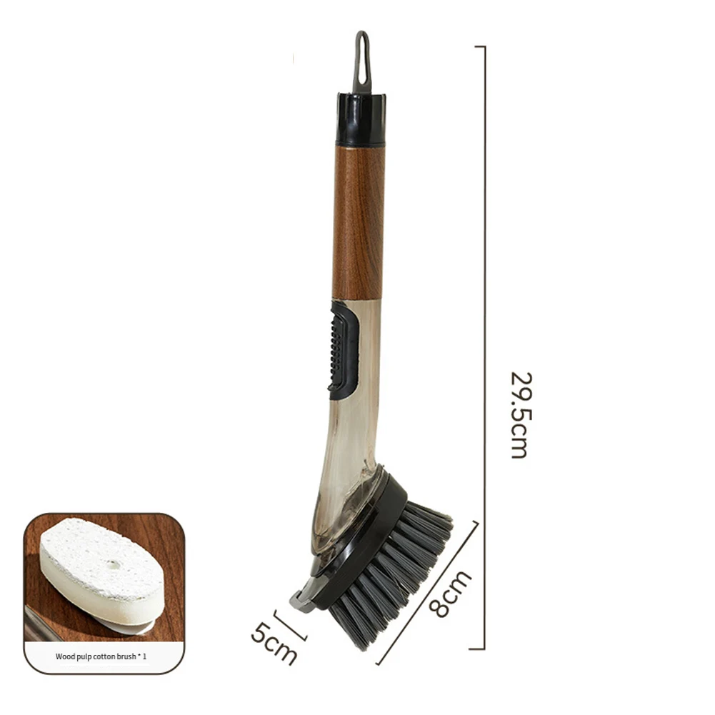 Soap Dispensing Dish Wand Brush 4 In 1 With Replaceable Wood Pulp Sponge Heads For Kitchen Utensil And Pot Cleaning Tools