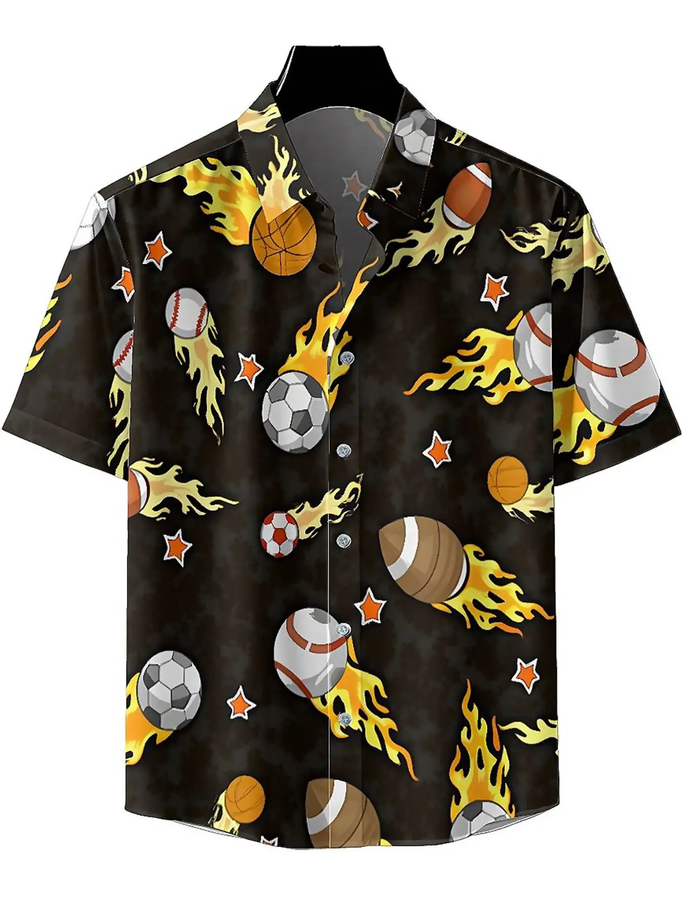 Men's Plus Size Hawaiian Shirts Flame Basketball and Football pattern, Unisex Aloha Shirts,New in Summer Tops Tee,streetwear