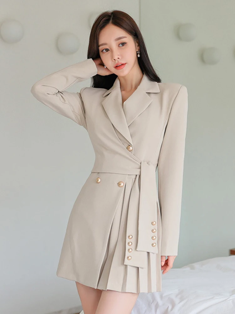 New Korean Fashion Work Style Blazer Short Dress Ladies Women Office Commute Chic Long Sleeve Mini Mujer Vestidos Street Clothes