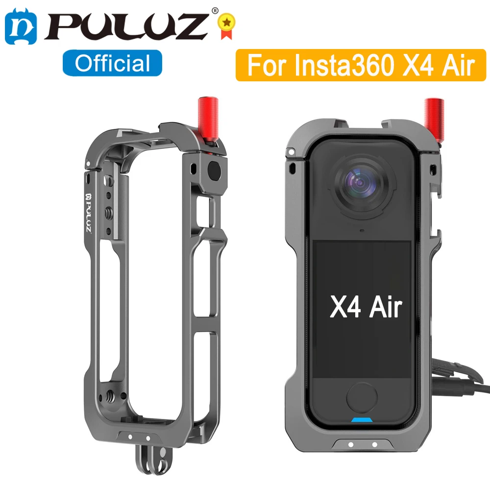 PULUZ Dual-Prong Mount Camera Cage For Insta360 X4 Air 2025 Metal Precision Hole Cold Shoe Expansion Frame & Lens Protective Cap