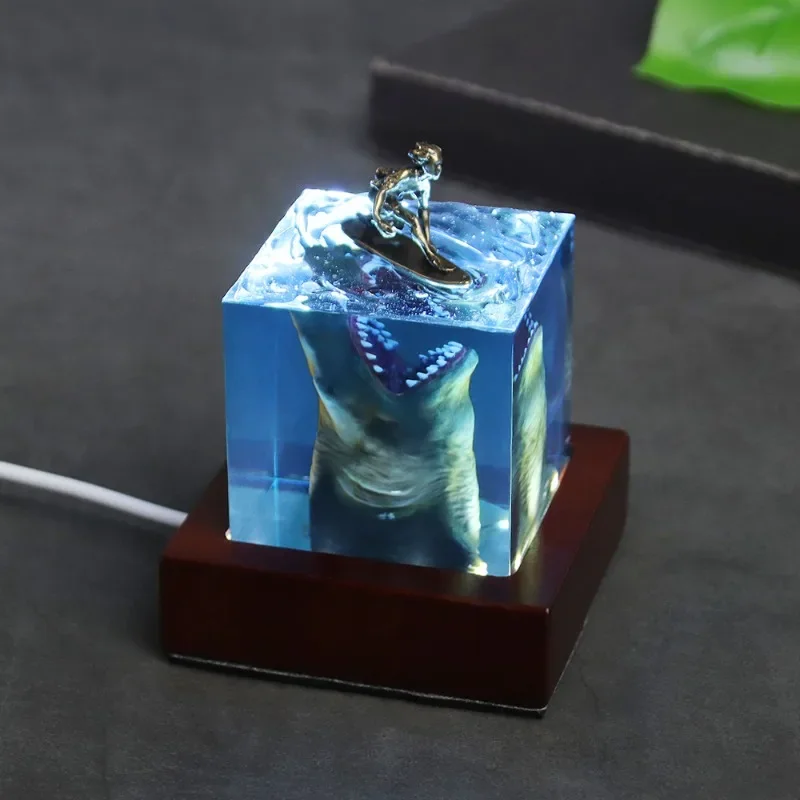 Ocean shark surfer micro landscape night light ornament