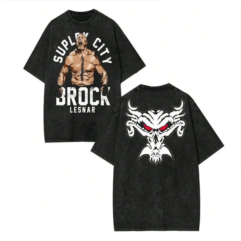 Brock Lesnar Merch Tracklist Cotton Tee Summer Women Men Fashion HipHop Vintage Wash Short Sleeve T-Shirts