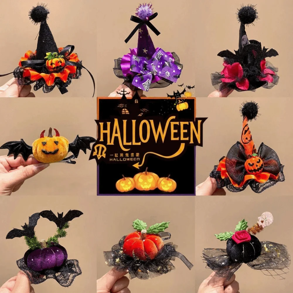 Fashion Bow Halloween Hair Clip Ghost Skull Witch Hat Hairpins Y2K Lolita Bat Duckbill Clips Cosplay