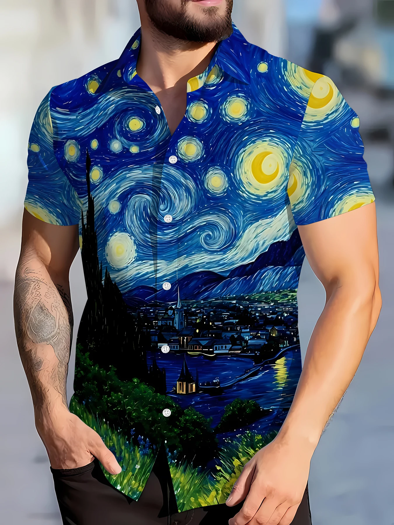 

2026 Summer New Style Men's Short-Sleeved Shirt with 3D Pattern Printing for Street Casual Fashion Comfortable Soft Breathable