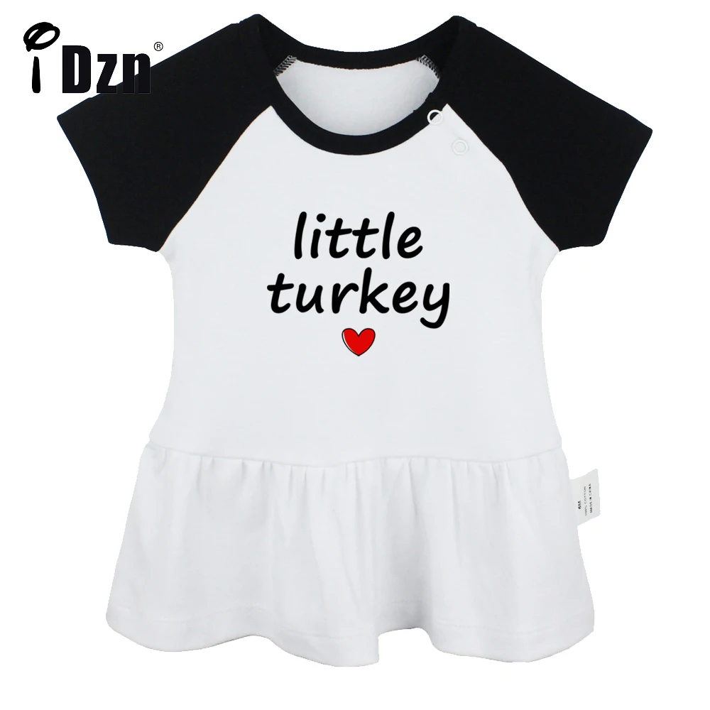 

iDzn Summer NEW Little Turkey Thanksgiving Baby Girls Cute Short Sleeve Dress Infant Funny Pleated Dress Soft Cotton Dresses