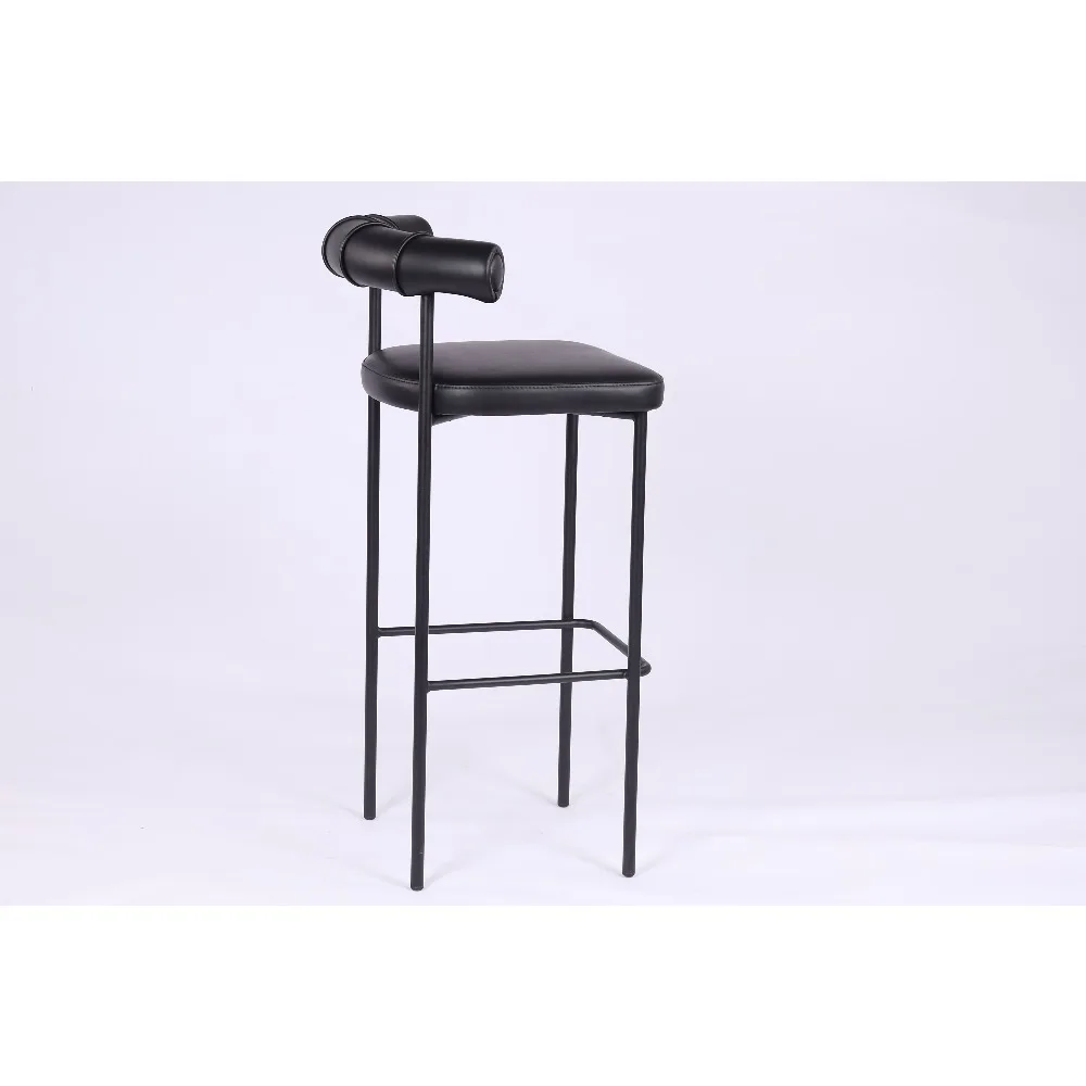 Solid wood soft cushion chair, iron frame luxury bar chair, cafe hotel high stool