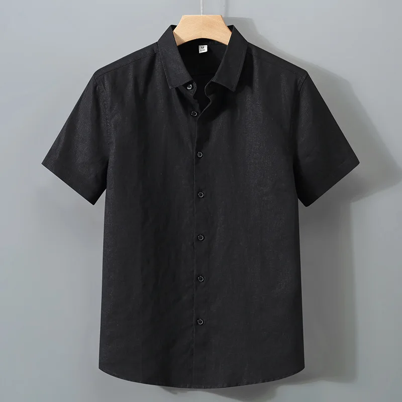 Linen 100% Lightweight Shirts For Men Short Sleeve Solid Color Summer Quality Breathable Classic Casual Luxury Camisas De Hombre