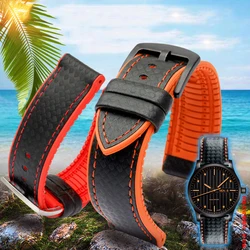 18mm 20mm 22mm 24mm Carbon Fiber Watchband  bottom is waterproof silicone watch strap stitched bracelet Watch accessories