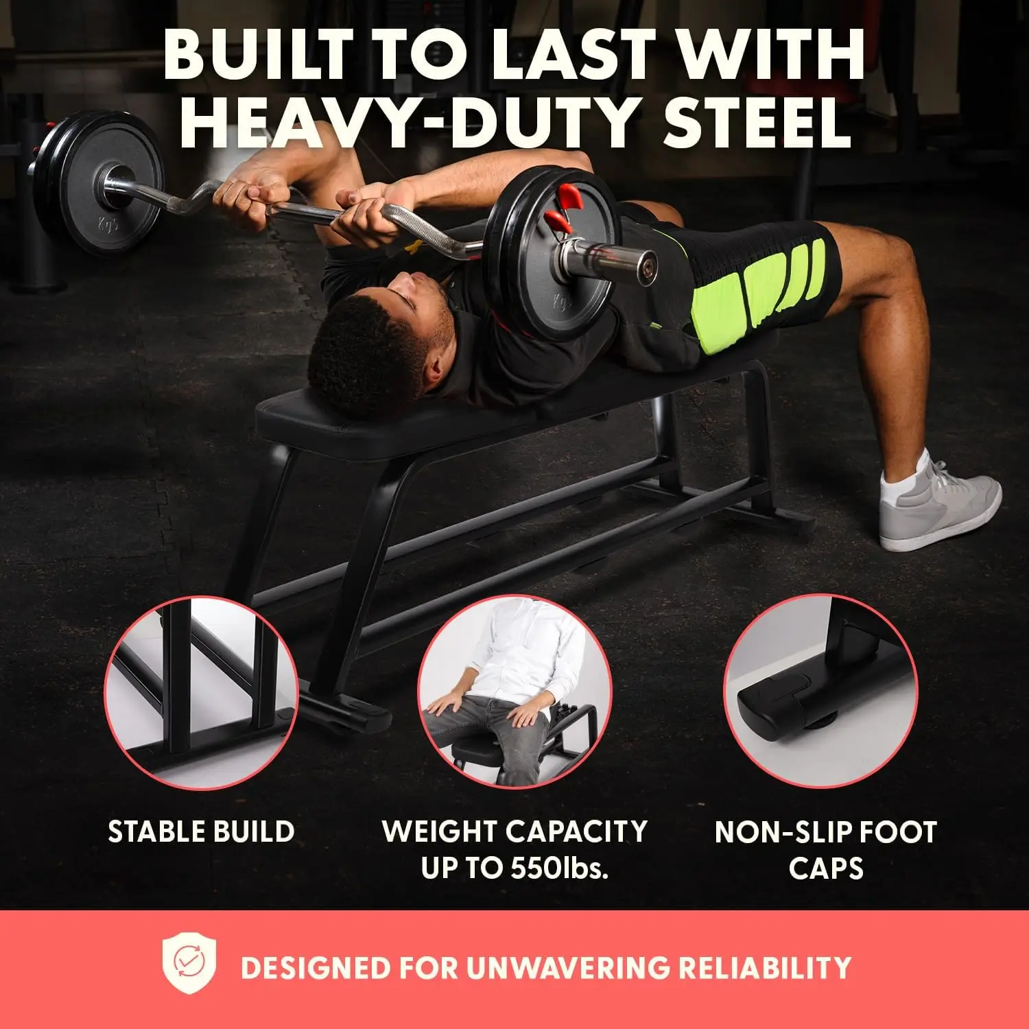 مقعد وزن مسطح قابل للتعديل لتمرين كامل الجسم، ضغط مقعد قابل للطي للمنزل وصالة الألعاب الرياضية وتدريبات القوة المنحدر المستقر Fl