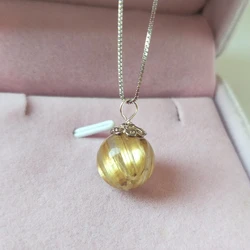 Natural Golden Rutilated Quartz Round beads Pendant on 925 sterling silver - Minimalist Jewelry gifts for her, mom, wife and you
