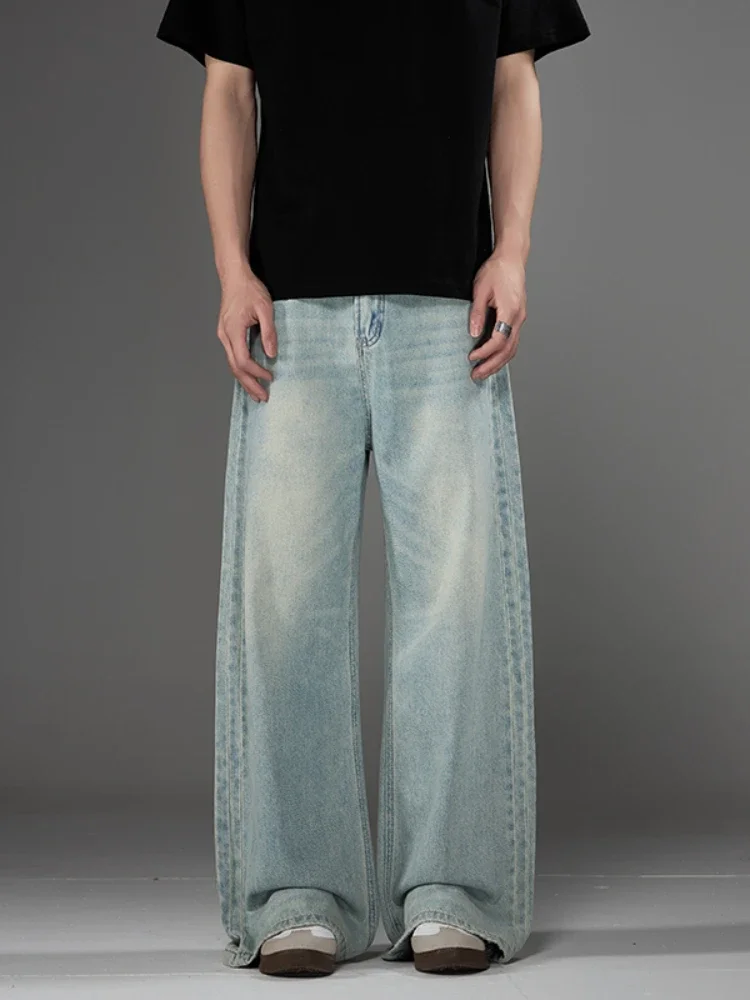 

Pop Harajuku Wide Jeans Men's Fashion Streetwear Straight Casual Trousers Loose Korean Vintage Couple Pants Male