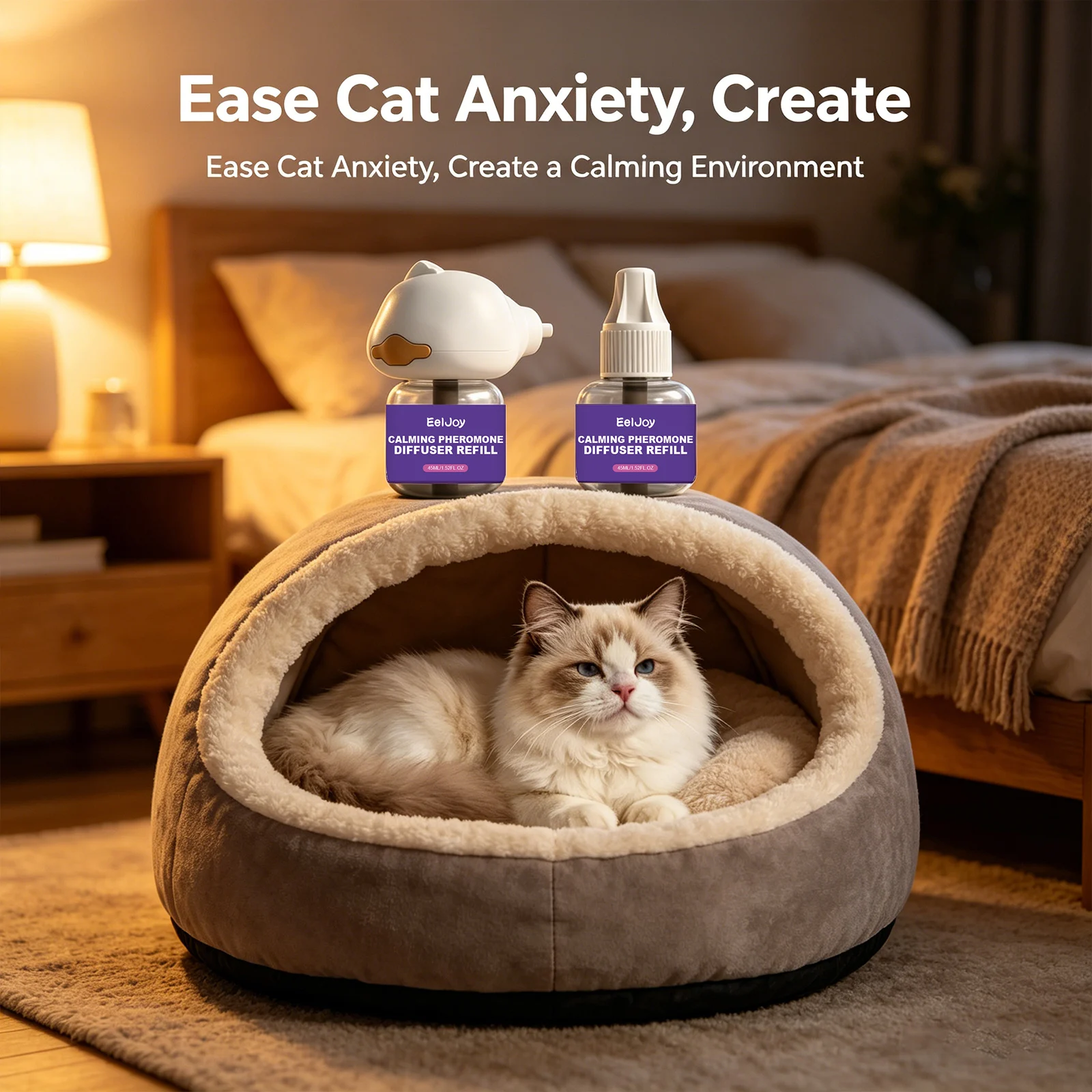 

Cat Calming Pheromone Diffuser Kit Anxiety Relief Reduce Scratching Behavior Adapt Environment 3-in-1 Plug-In Calming Diffuser
