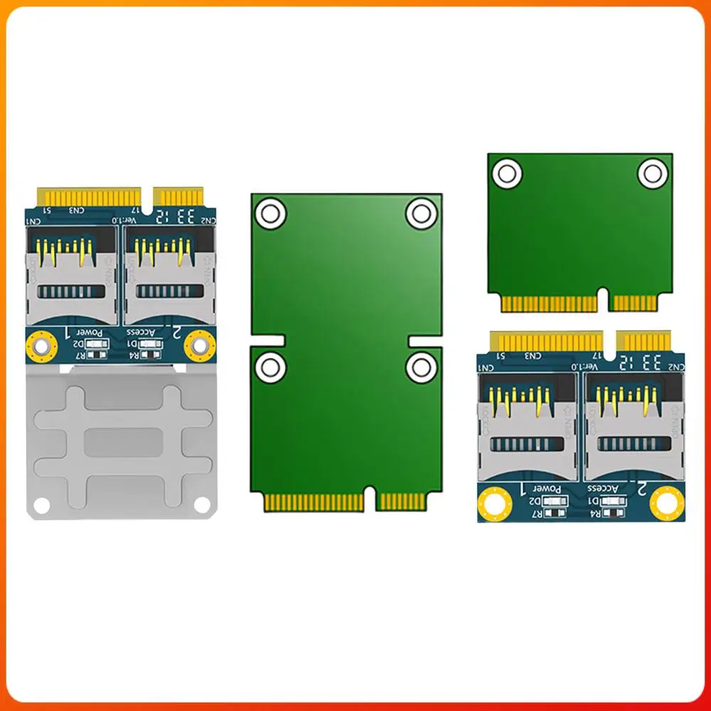 Dual TF  Card To Mini PCI-E Adapter with Half Bracket Mini PCIe Adapter Memory Card Reader Adapter for Laptop