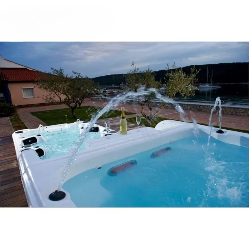 FL Acrylic 4-Person Inflatable Hot Tub, 130 Jet Portable Massage Spa, Heated Whirlpool for Garden & Poolside