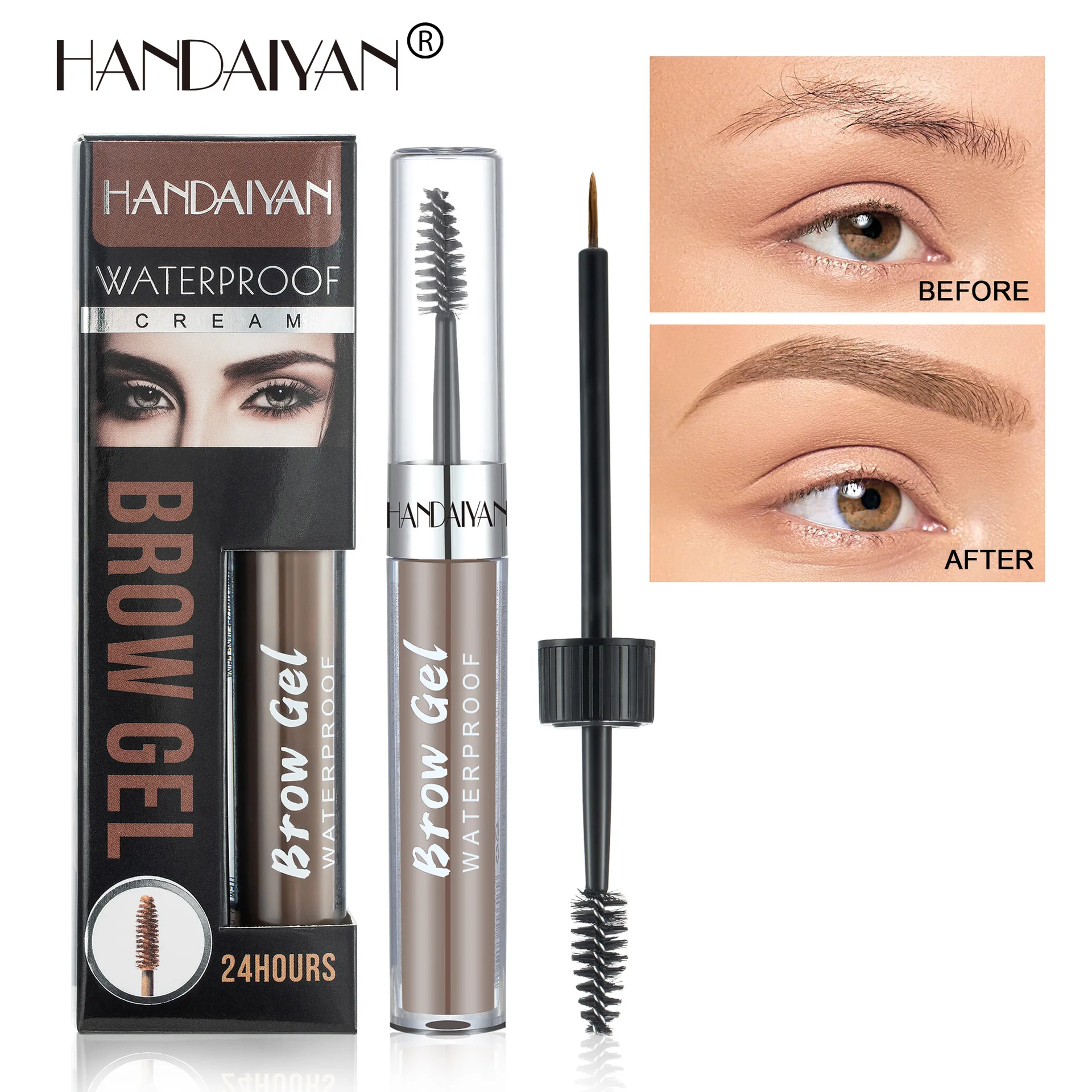 HANDAIYAN-Gel para cejas de doble cabeza, 8 colores, resistente al agua, duradero, 24 horas, crema líquida para teñir cejas, Cosméticos naturales densos para cejas