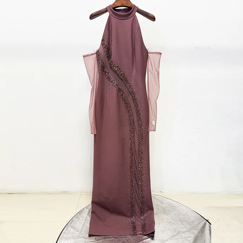 HIGH QUALITY Newest  ashion 2026 Designer Party Vestido Women's Netting Patchwork Sheer Luxurious Embellished Sequin Evening